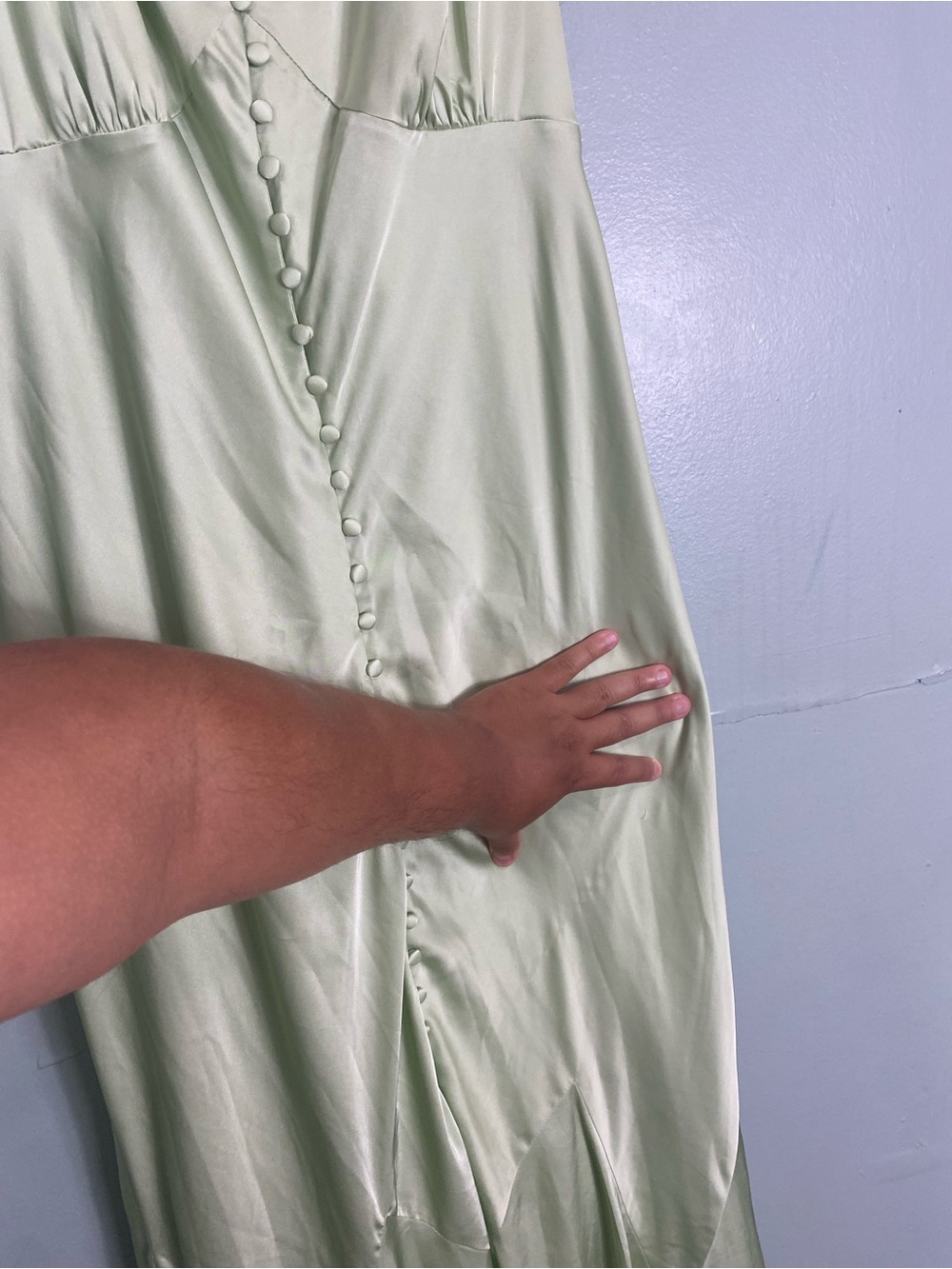 BHLDN Caped Satin Maxi Dress Green Ruffle XL - Picture 5 of 10